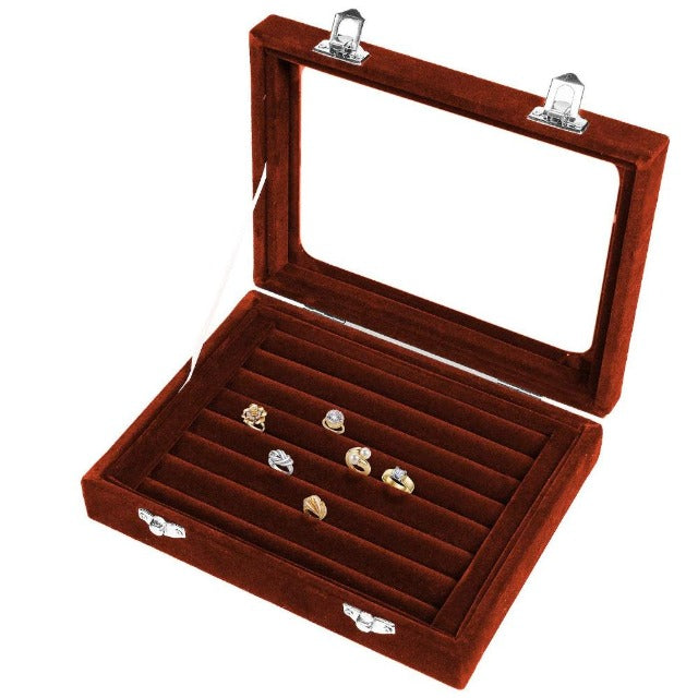 Brown 7 Slots Velvet Display Case Box