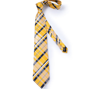 Classic Yellow Striped Plaid Silk Tie Set