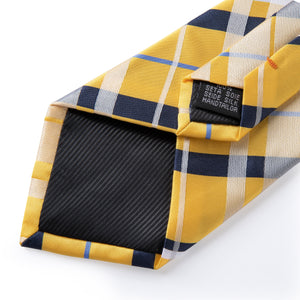 Classic Yellow Striped Plaid Silk Tie Set