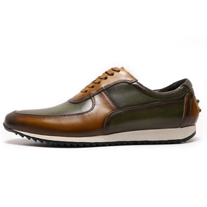 Hand Painted Oxford Brown Green Lace-Up Street Style Sneakers