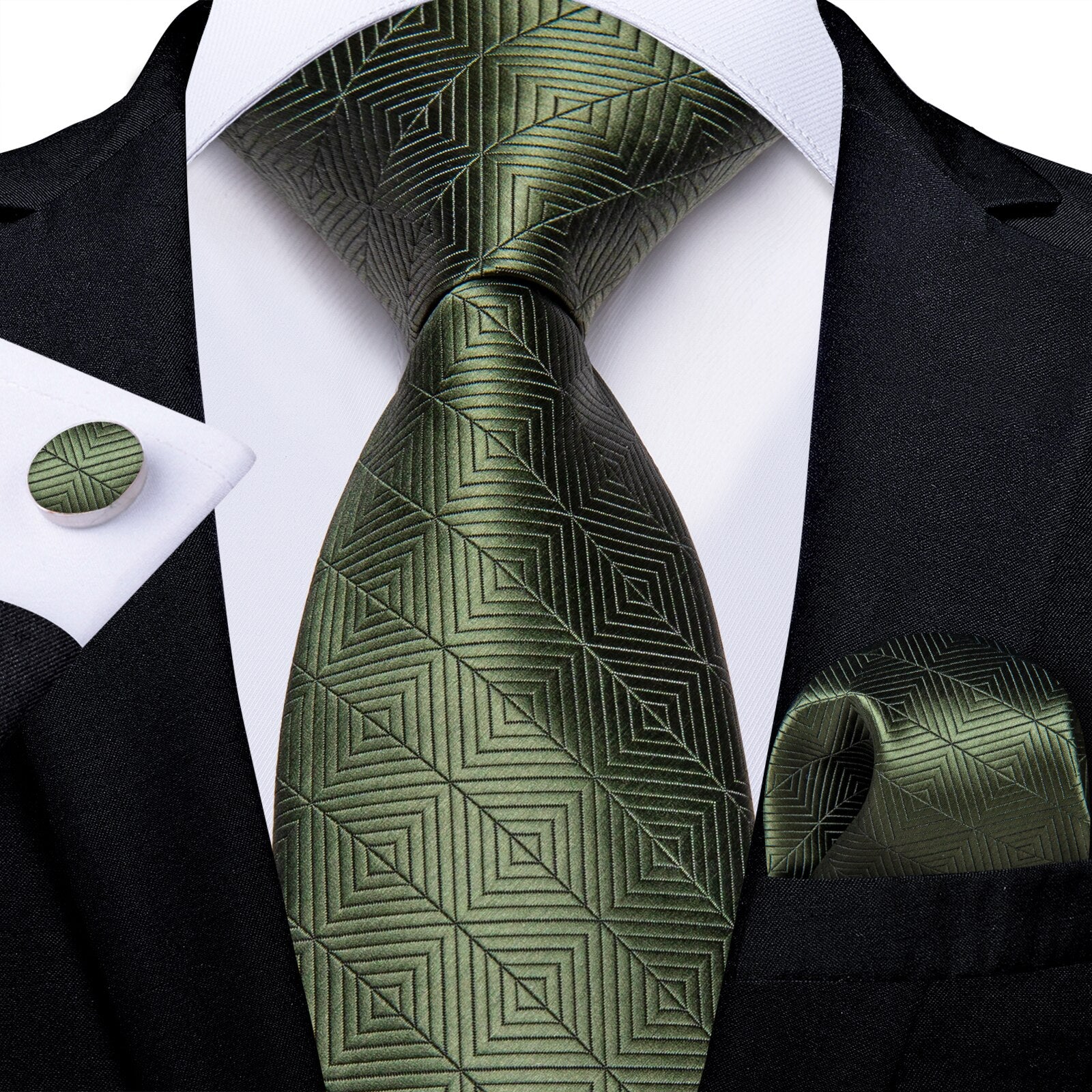 Dark Green Check Silk Jacquard Tie