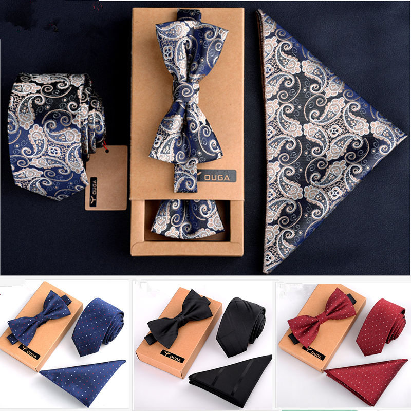 3 PCS Men Bow Tie and Handkerchief Set