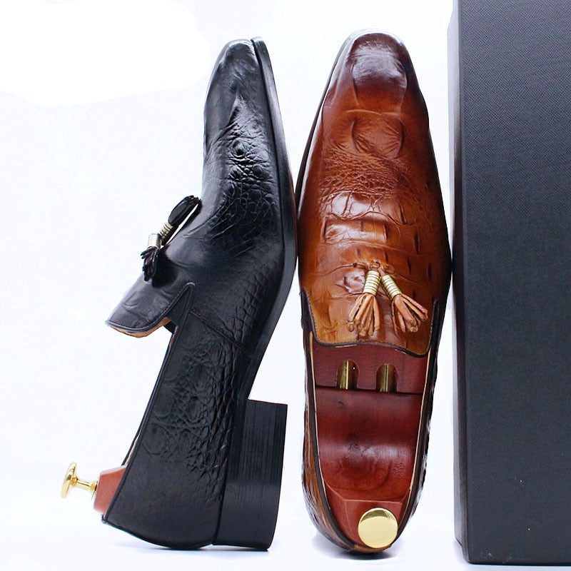 Crocodile Prints Tassels Loafers