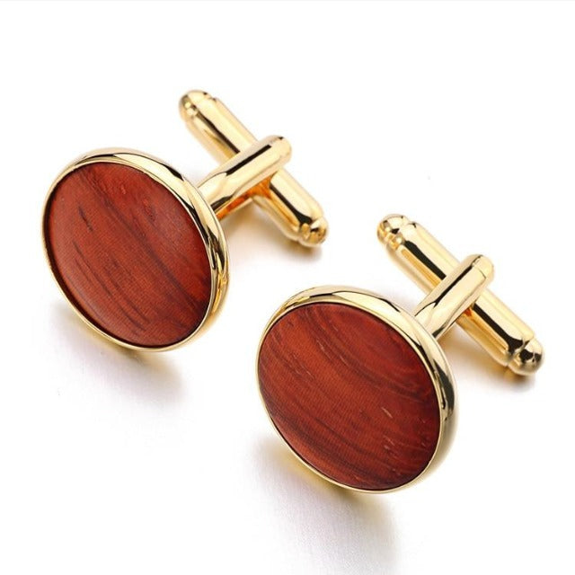 Cherry Round Wood Gold Stud Set