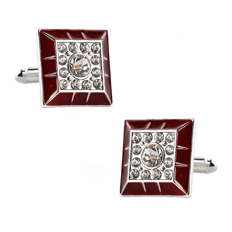 Maroon Squared Crystal Cufflinks