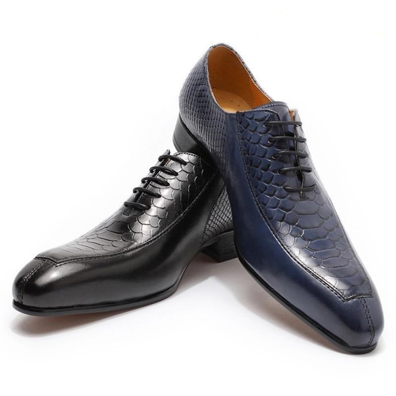Leather Snake Print Lace Up Dress Shoes (Black or Blue)