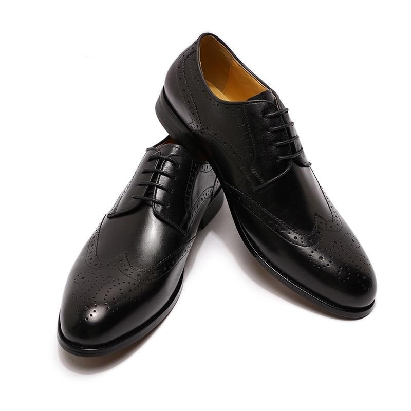 Oxford Shoes Men Brogue Pointed Toe Wingtip Lace-up