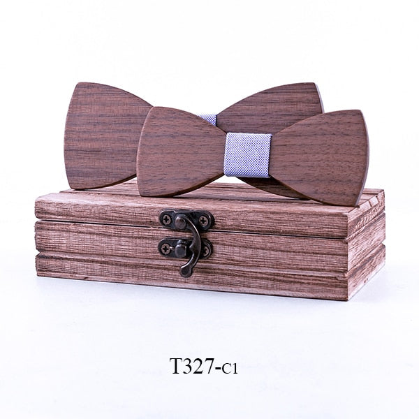 Max Adult & Kid's Traditional Wooden Bow Tie Set (6 Styles)