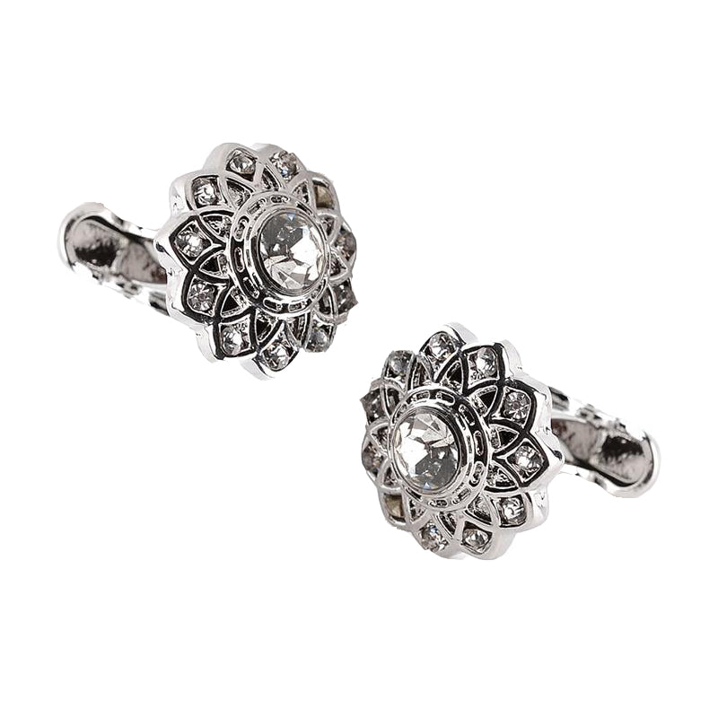 Hollow Flower Shape Crystal Cufflinks