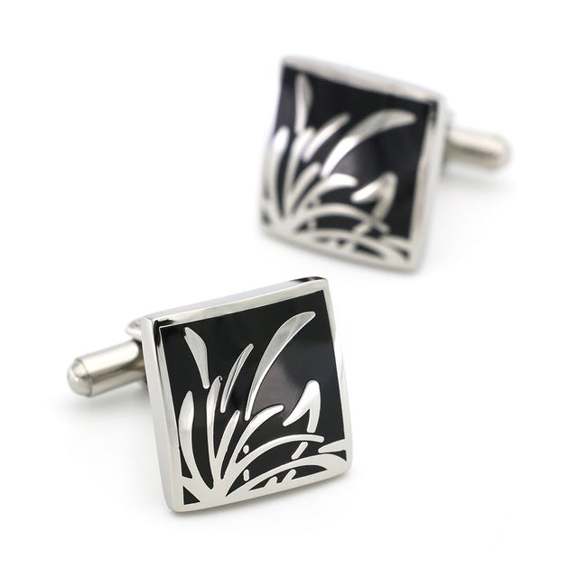 Bamboo Black & Silver Design Cufflinks