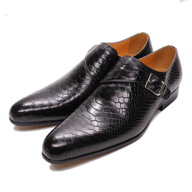 Snake Skin Print Monk Strap Slip On Shoes