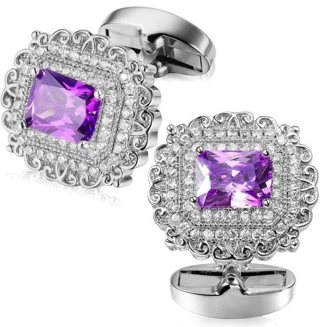 Luxury Purple Crystal Square Cufflinks