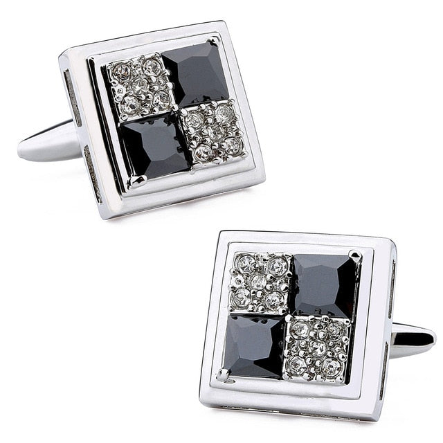Trendy Crystal Pattern Square Luxury Crystal Cufflinks