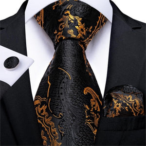 Black/Gold Tie Hanky Cufflinks Gift Set