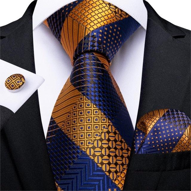 Luxury Blue & Gold Stripe Tie Set
