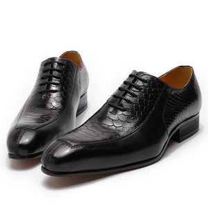 Leather Snake Print Lace Up Dress Shoes (Black or Blue)