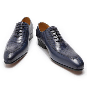 Leather Snake Print Lace Up Dress Shoes (Black or Blue)