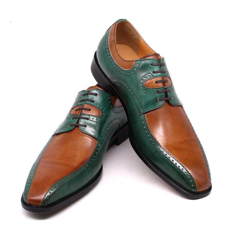 Handmade Green Brown Lace Up Shoes