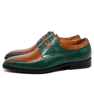 Handmade Green Brown Lace Up Shoes
