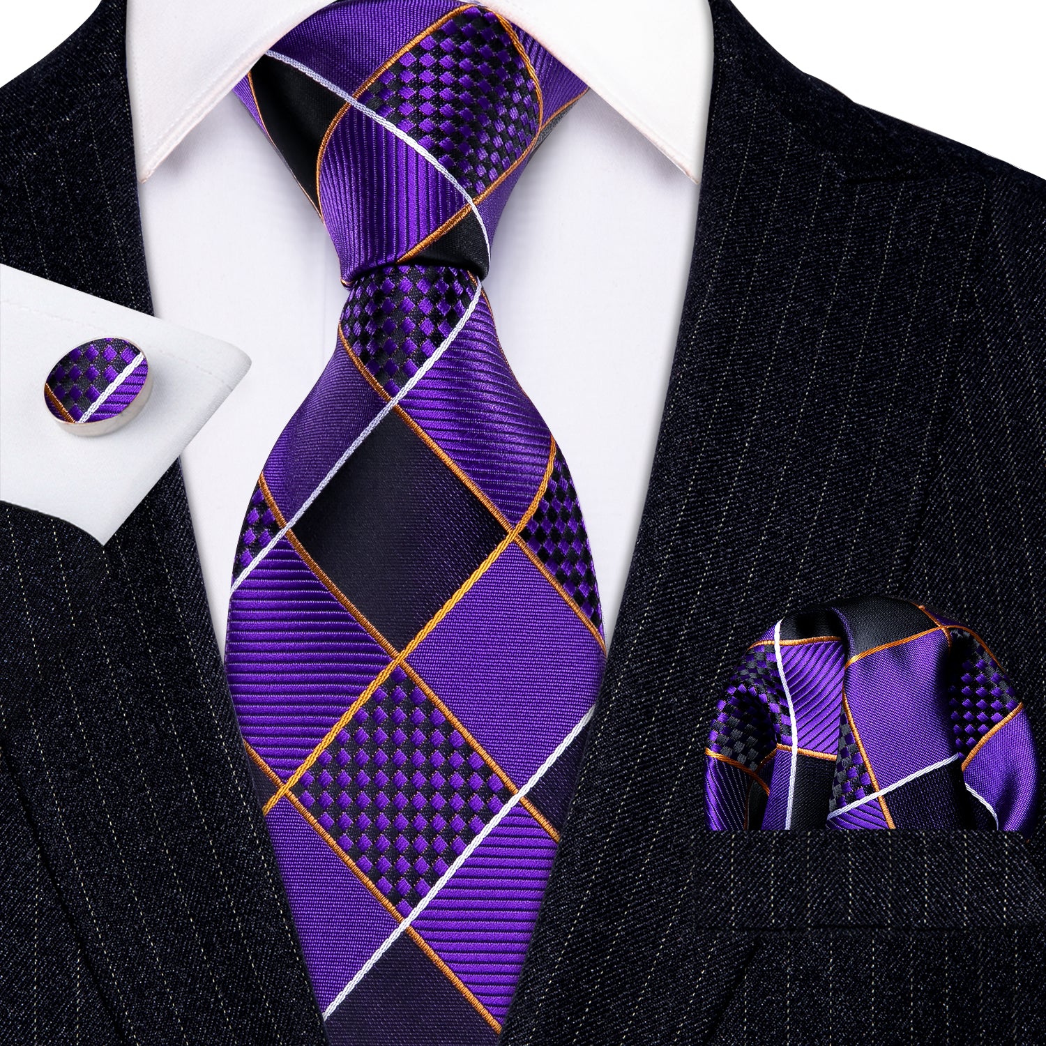 Fashion Luxury Purple Plaid 100% Silk Ties