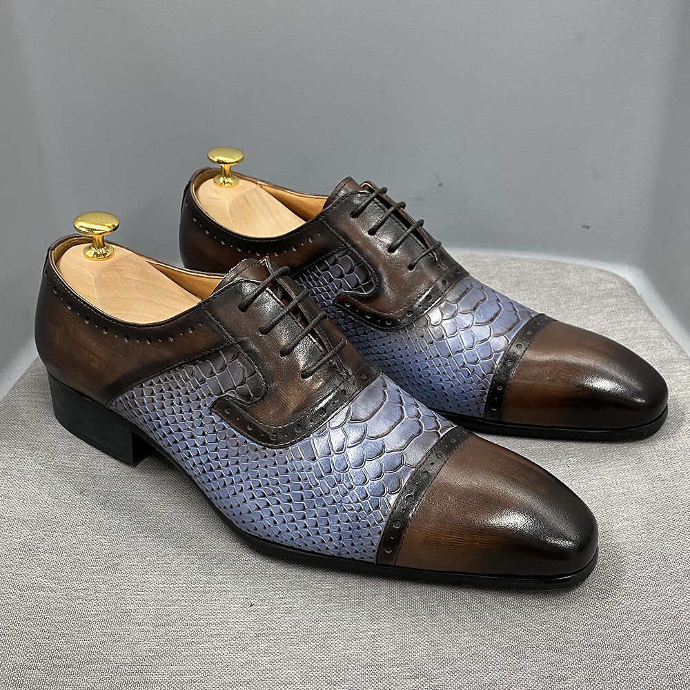 DANIEL WAFER Leather Handmade Snake Print Shoes
