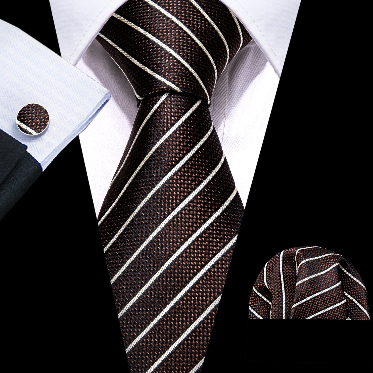 Fashion White Striped Men Tie Set