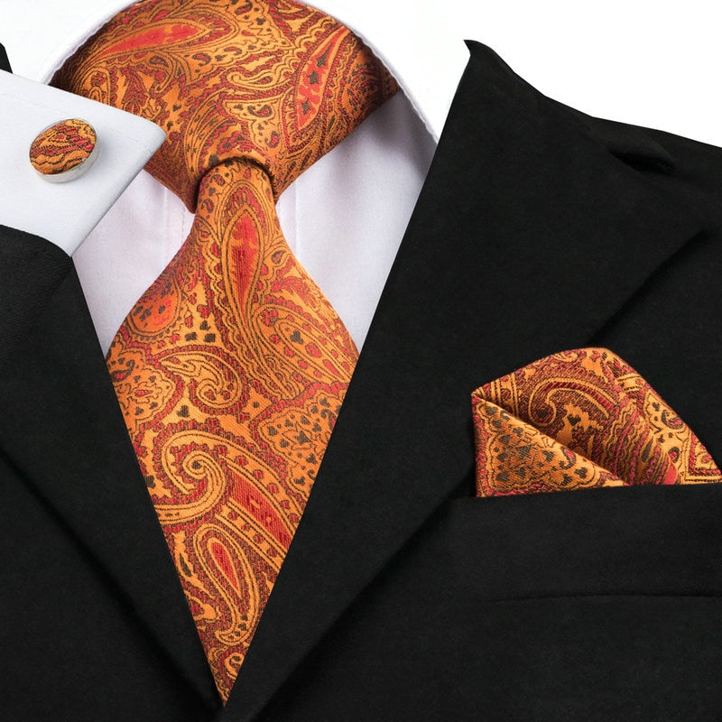 Burnt Orange Paisley Tie Set