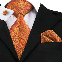 Burnt Orange Paisley Tie Set - Christian Cuffmen