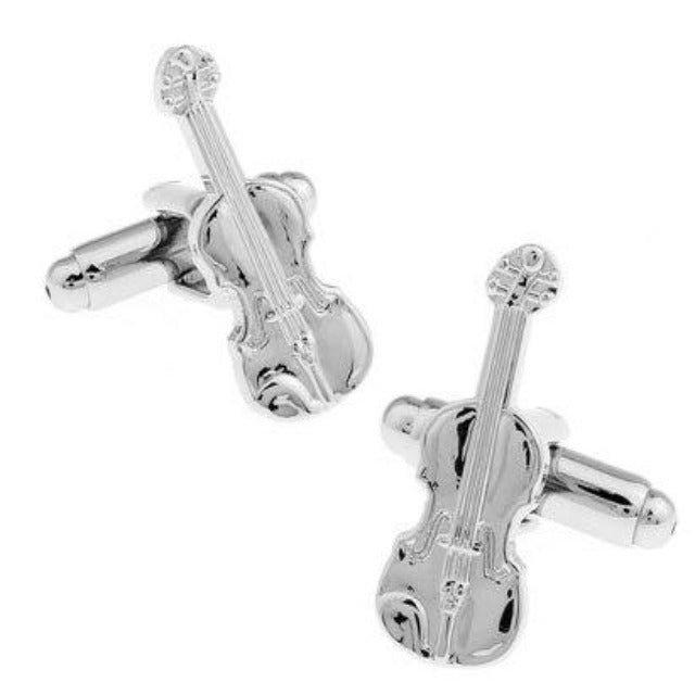 Violin Silver Color Cufflinks