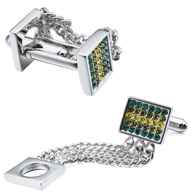 Classical Copper & Luxury Crystal Stainless Steel Chain Cufflinks