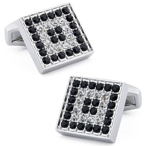 Trendy Square Black & White Luxury Crystal Cufflinks