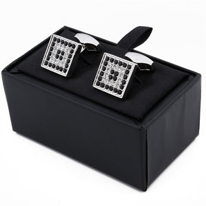 Trendy Square Black & White Luxury Crystal Cufflinks