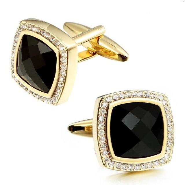 Elegant Shinny Golden Plated Stone Luxury Crystal Cufflinks